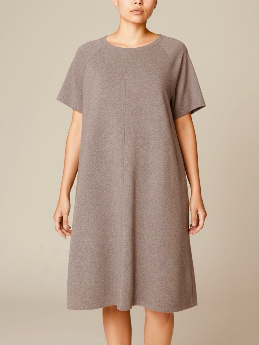 Ann Mashburn Short Sleeve 100% Wool Cocoon Sweater Dress Size XL Taupe Fall Chic